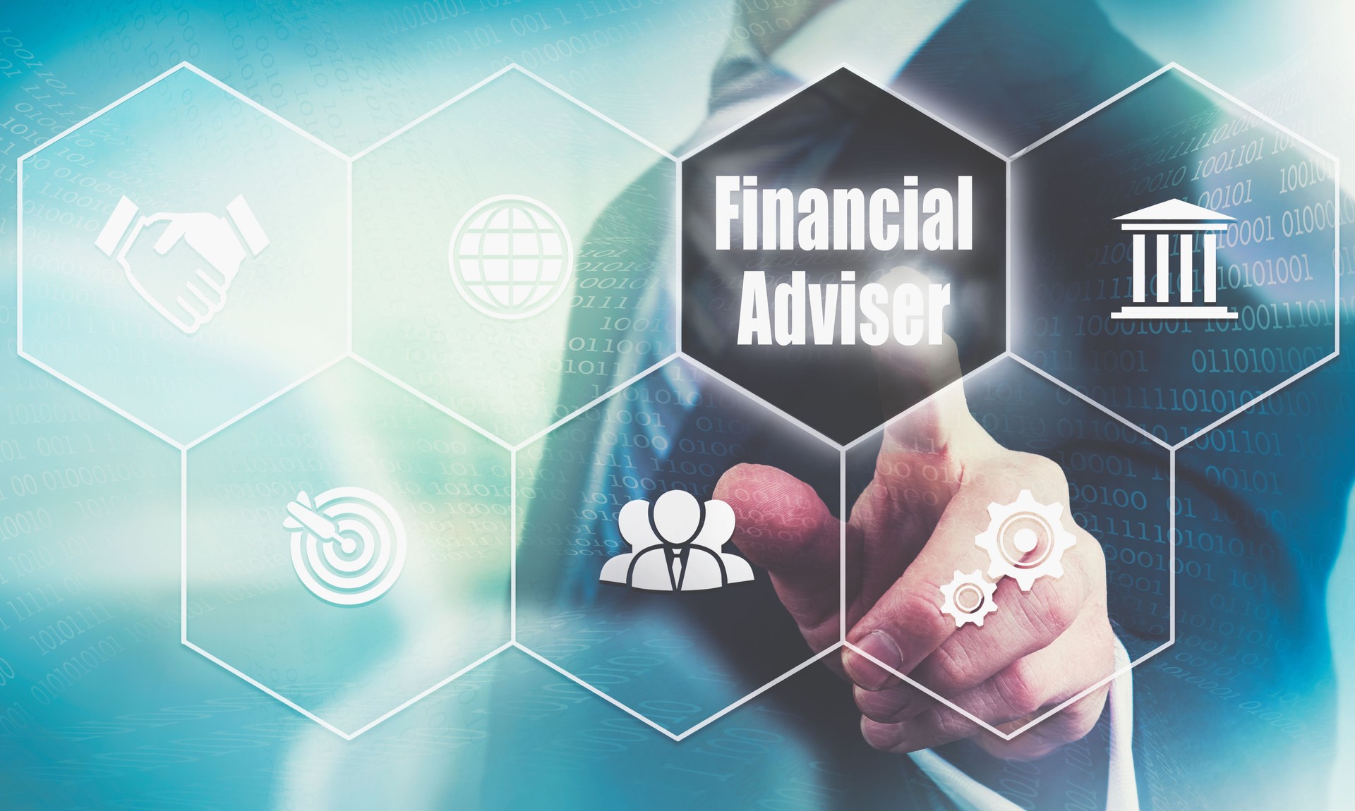 A businessman's hand selecting a Financial Advisor concept